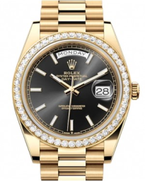 Rolex Day-Date 40-228348RBR (Yellow Gold President Bracelet, Bright-black Index Dial, Diamond Bezel) (m228348rbr-0043)