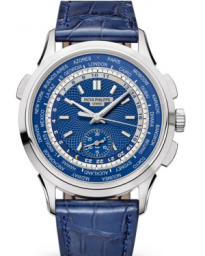 Patek Philippe Complications 39.5-5930G-001 (Shiny-blue Alligator Leather Strap, Hong Kong Hand-guilloched Blue Index Dial, White Gold Smooth Bezel) (5930G-001)