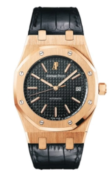 Audemars Piguet Royal Oak 39-15300OR.OO.D002CR.01 (Black Alligator Leather Strap, Grande Tapisserie Black Index Dial, Pink Gold Smooth Bezel) (26315ST.OO.1256ST.02)