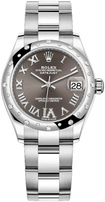 Rolex Datejust 31-278344RBR (Oystersteel Oyster Bracelet, VI Diamond-set Dark-grey Dial, Domed Diamond Bezel)