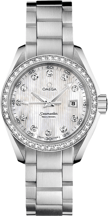 Omega Seamaster Aqua Terra 150M 30-231.15.30.61.55.001 (Stainless Steel, Vertical-teak White MOP Diamond Index Dial, Stainless Steel Diamond-set Bezel)