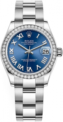 Rolex Datejust 31-278384RBR (Oystersteel Oyster Bracelet, Bright-blue Roman Dial, Diamond Bezel)
