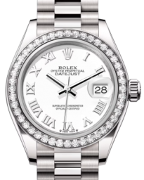 Rolex Lady-Datejust 28-279139RBR (White Gold President Bracelet, White Roman Dial, Diamond Bezel) (m279139rbr-0013)