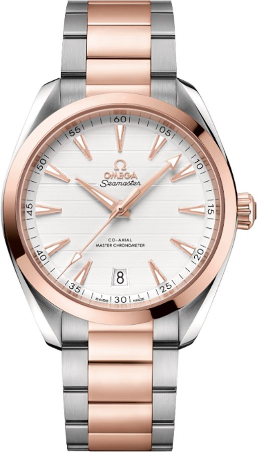 Omega Seamaster Aqua Terra 150M 41-220.20.41.21.02.001 (Stainless Steel & Sedna Gold Bracelet, Horizontal-teak Silver-toned Index Dial, Sedna Gold Bezel)