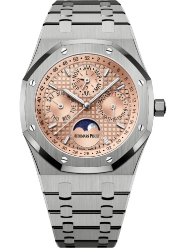 Audemars Piguet Royal Oak 41-26615TI.OO.1220TI.01 (Titanium Bracelet, Grande Tapisserie Salmon Index Dial, Titanium Smooth Bezel)