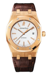 Audemars Piguet Royal Oak 39-15300OR.OO.D088CR.02 (Brown Alligator Leather Strap, Grande Tapisserie Silver-toned Index Dial, Pink Gold Smooth Bezel) (26315ST.OO.1256ST.01)