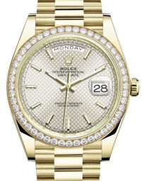 Rolex Day-Date 40-228348RBR (Yellow Gold President Bracelet, Silver Diagonal Index Dial, Diamond Bezel) (m228348rbr-0005)