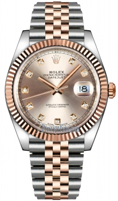 Rolex Datejust 41-126331 (Everose Rolesor Jubilee Bracelet, Gold Diamond-set Sundust Dial, Fluted Bezel)