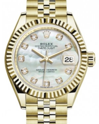 Rolex Lady-Datejust 28-279178 (Yellow Gold Jubilee Bracelet, Gold Diamond-set White MOP Dial, Fluted Bezel) (m279178-0026)