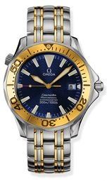 Omega Seamaster Diver 300M 36.25-2453.80.00 (Yellow Gold & Stainless Steel Bracelet, Wave-embossed Blue Index Dial, Rotating Yellow Gold Bezel)