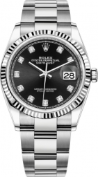 Rolex Datejust 36-126234 (Oystersteel Oyster Bracelet, Gold Diamond-set Bright-black Dial, Fluted Bezel) (m126234-0028)