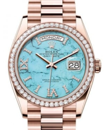 Rolex Day-Date 36-128345RBR (Everose Gold President Bracelet, VI IX Gold Diamond-set Turquoise Dial, Diamond Bezel) (m128345rbr-0064)