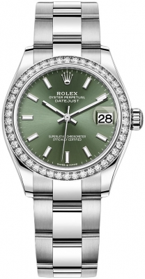 Rolex Datejust 31-278384RBR (Oystersteel Oyster Bracelet, Mint-green Index Dial, Diamond Bezel)