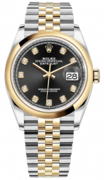 Rolex Datejust 36-126203 (Yellow Rolesor Jubilee Bracelet, Gold Diamond-set Bright-black Dial, Domed Bezel) (m126203-0021)