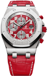 Audemars Piguet Royal Oak Offshore 42-26108ST.OO.D066CR.01 (Red Alligator Leather Strap, Méga Tapisserie Red Arabic Dial, Stainless Steel Smooth Bezel) (26108ST.OO.D066CR.01)