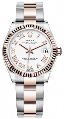 Rolex Datejust 31-278271 (Everose Rolesor Oyster Bracelet, White Roman Dial, Fluted Bezel)