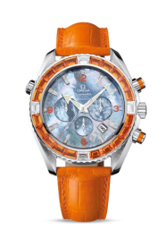 Omega Seamaster Planet Ocean 600M 45.5-222.28.46.50.57.004 (Orange Alligator Leather Strap, Blue MOP Arabic/Index Dial, Baguette-cut Orange Sapphire/Diamond-set Bezel) (Omega 222.28.46.50.57.004)