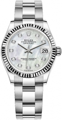Rolex Datejust 31-278274 (Oystersteel Oyster Bracelet, Gold Diamond-set White MOP Dial, Fluted Bezel)
