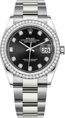 Rolex Datejust 36-126284RBR (Oystersteel Oyster Bracelet, Gold Diamond-set Bright-black Dial, Diamond Bezel)