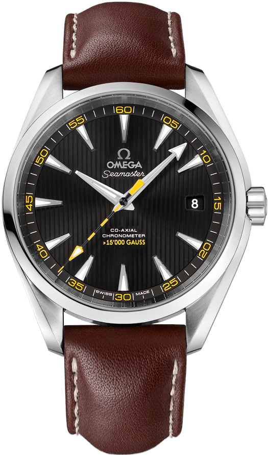 Omega Seamaster Aqua Terra 150M 41.5-231.12.42.21.01.001 (Brown Leather Strap, Vertical-teak Yellow-lacquered Black Index Dial, Stainless Steel Bezel)