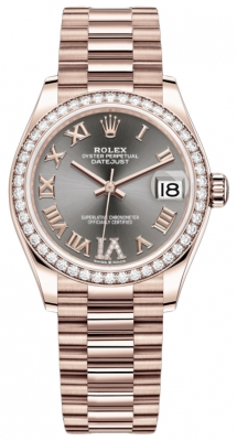 Rolex Datejust 31-278285RBR (Everose Gold President Bracelet, VI Diamond-set Rhodium Dial, Diamond Bezel)