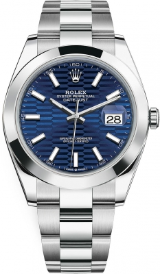 Rolex Datejust 41-126300 (Oystersteel Oyster Bracelet, Bright-blue Fluted Index Dial, Smooth Bezel)