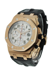 Audemars Piguet Royal Oak Offshore 42-26297OR.OO.D101CR.01 (Black Alligator Leather Strap, Méga Tapisserie Silver-toned Arabic Dial, Pink Gold Smooth Bezel) (26297OR.OO.D101CR.01)