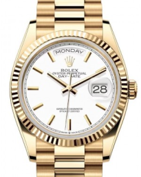 Rolex Day-Date 36-128238 (Yellow Gold President Bracelet, White Index Dial, Fluted Bezel) (m128238-0081)