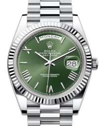 Rolex Day-Date 40-228236 (Platinum President Bracelet, Olive-green Roman Dial, Fluted Bezel) (m228236-0008)