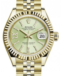 Rolex Lady-Datejust 28-279178 (Yellow Gold Jubilee Bracelet, Gold Diamond IX-set Linden Index Dial, Fluted Bezel) (m279178-0008)