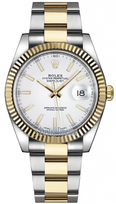 Rolex Datejust 41-126333 (Yellow Rolesor Oyster Bracelet, White Index Dial, Fluted Bezel)