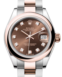 Rolex Lady-Datejust 28-279161 (Everose Rolesor Oyster Bracelet, Gold Diamond-set Chocolate Dial, Domed Bezel) (m279161-0012)