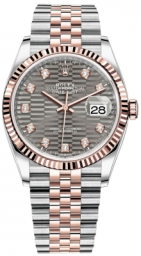 Rolex Datejust 36-126231 (Everose Rolesor Jubilee Bracelet, Gold Diamond-set Slate Fluted Dial, Fluted Bezel)