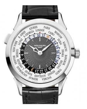 Patek Philippe Complications 38.5-5230G-001 (Matte-black Alligator Leather Strap, Hong kong Edition Guilloched Charcoal-gray Index Dial, White Gold Smooth Bezel)