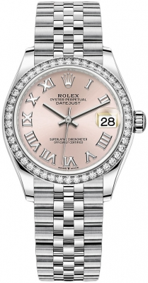 Rolex Datejust 31-278384RBR (Oystersteel Jubilee Bracelet, Pink Roman Dial, Diamond Bezel)