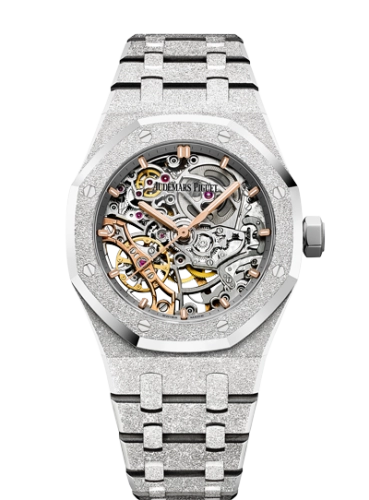Audemars Piguet Royal Oak 37-15466BC.GG.1259BC.01 (Hammered White Gold Bracelet, Rhodium-toned Openworked Index Dial, Frosted Gold Bezel)