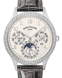 Patek Philippe Grand Complications 35.1-7140G-001 (Shiny-gray Alligator Leather Strap, Silvery Sunburst Arabic Dial, Diamond Bezel) (7140G-001)