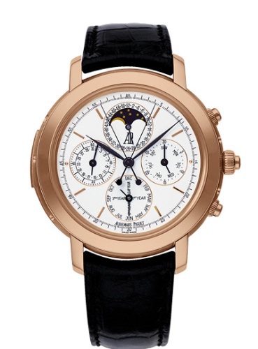 Audemars Piguet Jules Audemars 42-25866OR.OO.D002CR.01 (Black Alligator Leather Strap, Silver-toned Index Dial, Pink Gold Smooth Bezel)