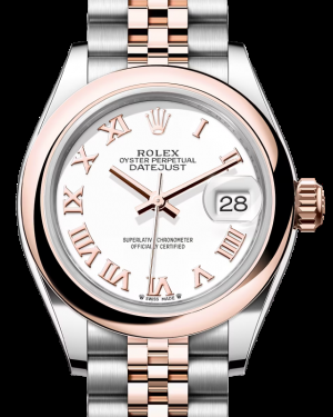 Rolex Lady-Datejust 28-279161 (Everose Rolesor Jubilee Bracelet, White Roman Dial, Domed Bezel)