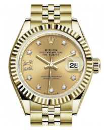 Rolex Lady-Datejust 28-279178 (Yellow Gold Jubilee Bracelet, Gold Diamond IX-set Champagne Dial, Fluted Bezel) (m279178-0014)