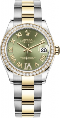 Rolex Datejust 31-278383RBR (Yellow Rolesor Oyster Bracelet, VI Diamond-set Olive-green Dial, Diamond Bezel)