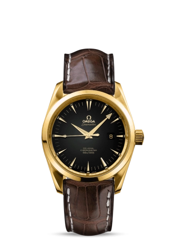 Omega Seamaster Aqua Terra 150M 36.2-2604.50.37 (Brown Alligator Leather Strap, Black Index Dial, Yellow Gold Bezel)