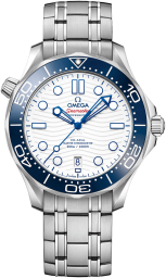 Omega Seamaster Diver 300M 42-522.30.42.20.04.001 (Stainless Steel Bracelet, Wave-embossed White Dot Index Dial, Rotating Blue Ceramic Bezel) (Omega 522.30.42.20.04.001)