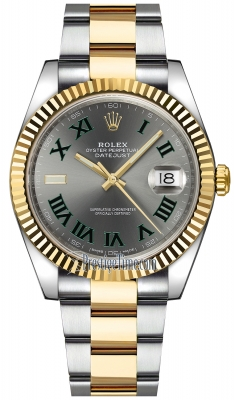 Rolex Datejust 41-126333 (Yellow Rolesor Oyster Bracelet, Slate Roman Dial, Fluted Bezel)