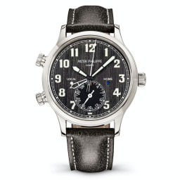 Patek Philippe Complications 42-5524T-010 (Black Calfskin Strap, Horizontal-brushed Black Arabic Dial, Titanium Smooth Bezel) (5524T-010)