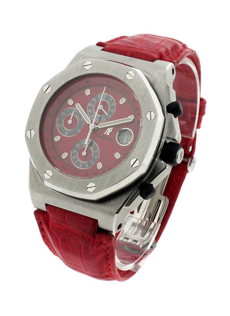 Audemars Piguet Royal Oak Offshore 42-25770ST.O.0009XX.04 (Red Calfskin Strap, Petite Tapisserie Red Index Dial, Stainless Steel Smooth Bezel)