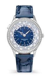 Patek Philippe Complications 36-7130G-015 (Shiny Navy-blue Alligator Leather Strap, New York Blue Index Dial, Diamond Bezel) (7130G-015)