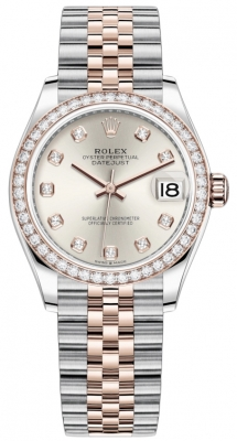 Rolex Datejust 31-278381RBR (Everose Rolesor Jubilee Bracelet, Gold Diamond-set Silver Dial, Diamond Bezel)