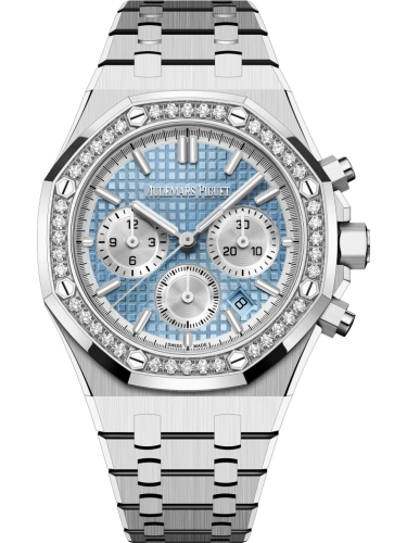 Audemars Piguet Royal Oak 38-26715ST.ZZ.1356ST.01 (Stainless Steel Bracelet, Grande Tapisserie Light-blue Index Dial, Brilliant-cut Diamond-set Bezel)