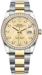 Rolex Datejust 36-126283RBR (Yellow Rolesor Oyster Bracelet, Gold Diamond-set Golden Fluted Dial, Diamond Bezel) (m126283rbr-0032)